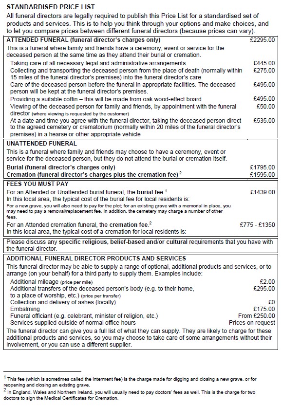 Standardised Price List Mar 2026