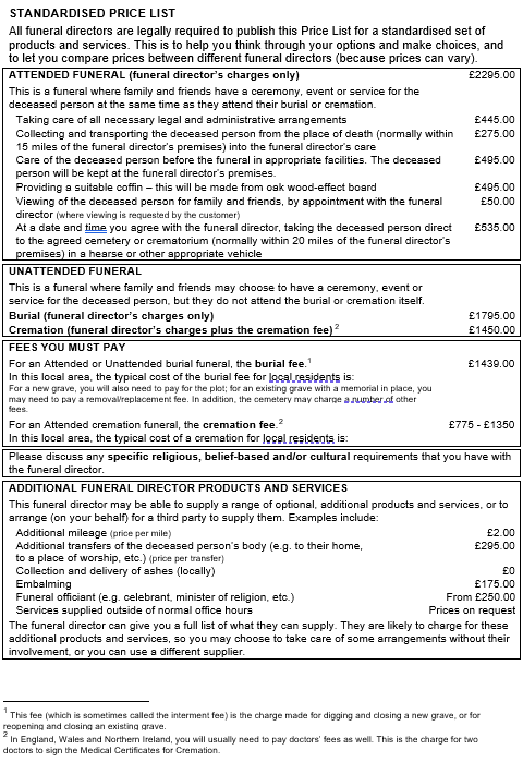 Standardised Price List Oct26
